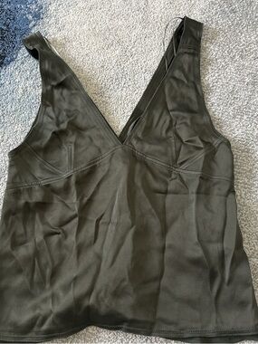 Zara Olive Green Satin V-Neck Cami
